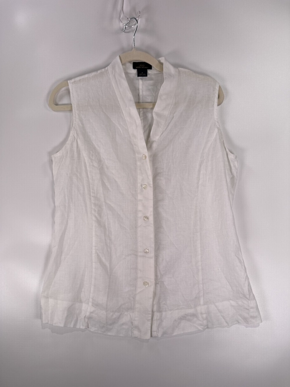 346 Brooks Brothers Sleeveless Button Down V-Neck Linen White Size 8 - Picture 2 of 7